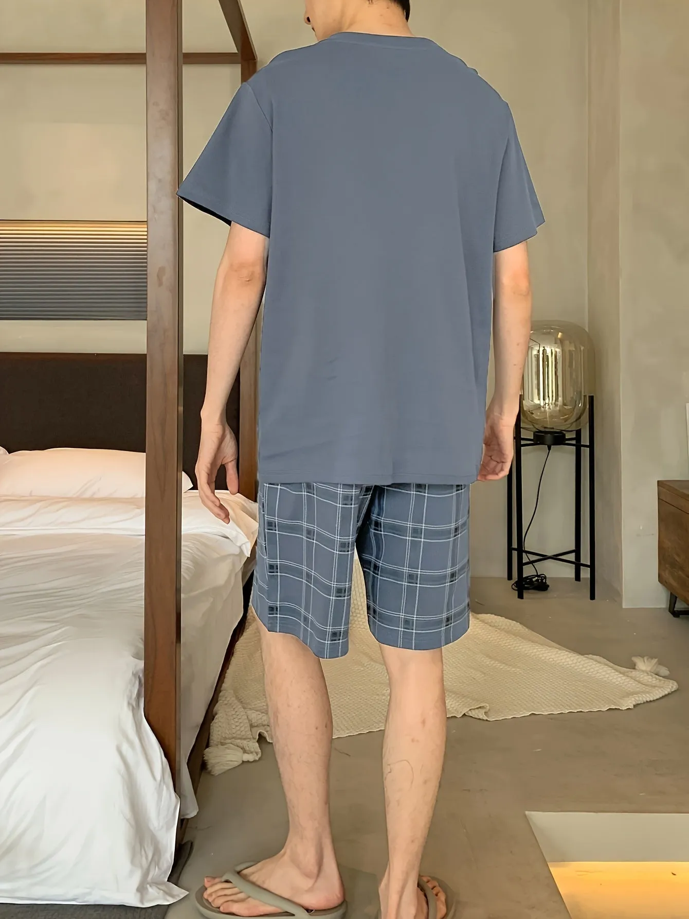 2 Piece Mens Cotton Pajama Set - Soft, Breathable, Ultra-Relaxed Casual Style with Thin Short Sleeves and Shorts for Maximum Comfort, Fashionable Design, Exceptionally Comfy for Lounging Around the House