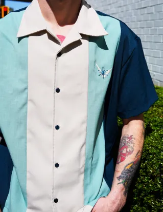 Atomic Mad Men Bowling Shirt in Teal/Mint/Stone