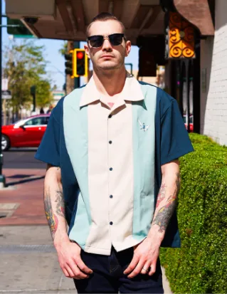 Atomic Mad Men Bowling Shirt in Teal/Mint/Stone