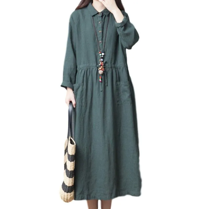 Autumn 2020 New Loose Linen Long Sleeve Dress