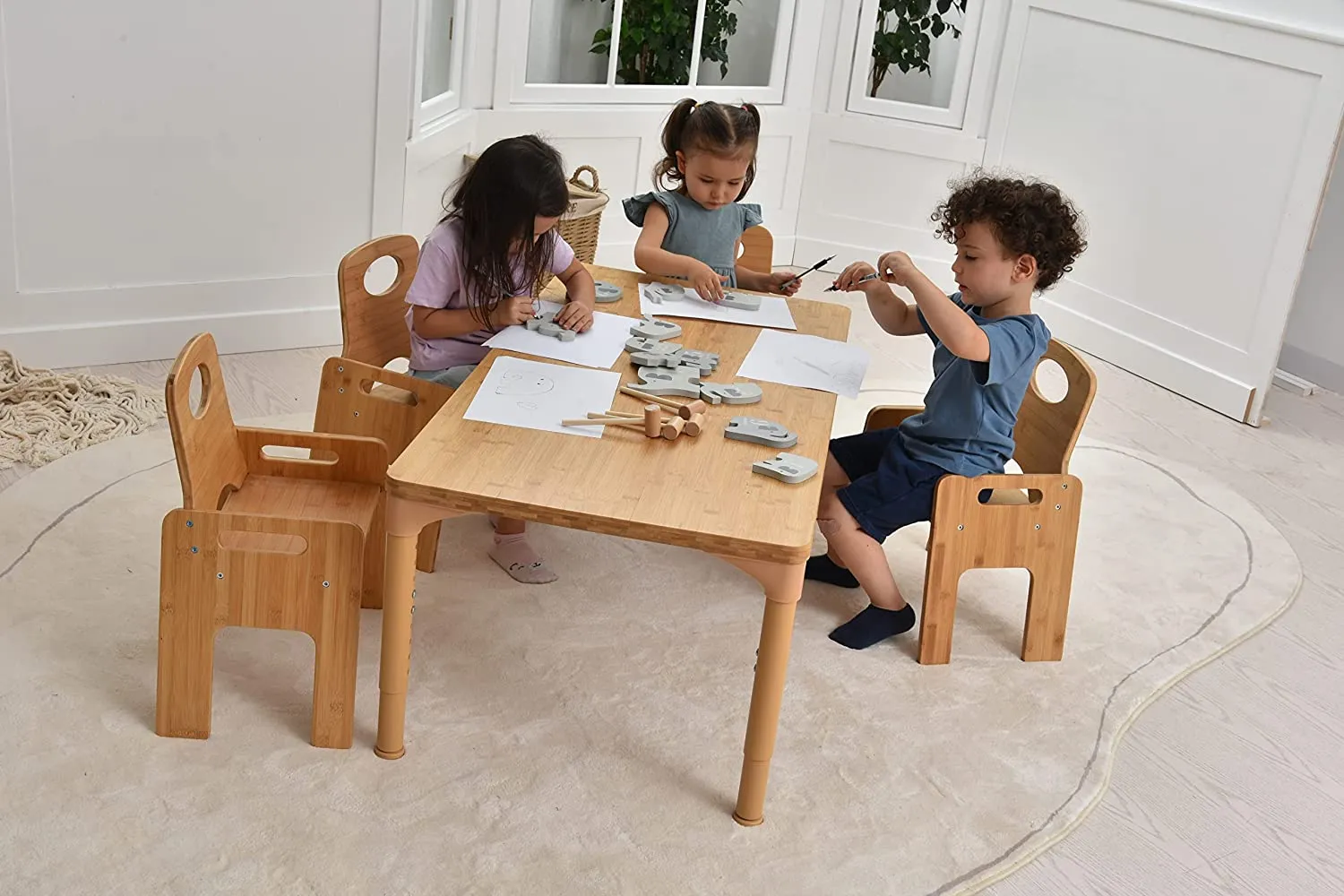 Avenlur Adrian - Bamboo Toddler Table and Chair 5 Piece Set