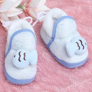 Baby Moo 3D Fish Soft Slip-On Anti-Skid Plush Warm Booties - Blue