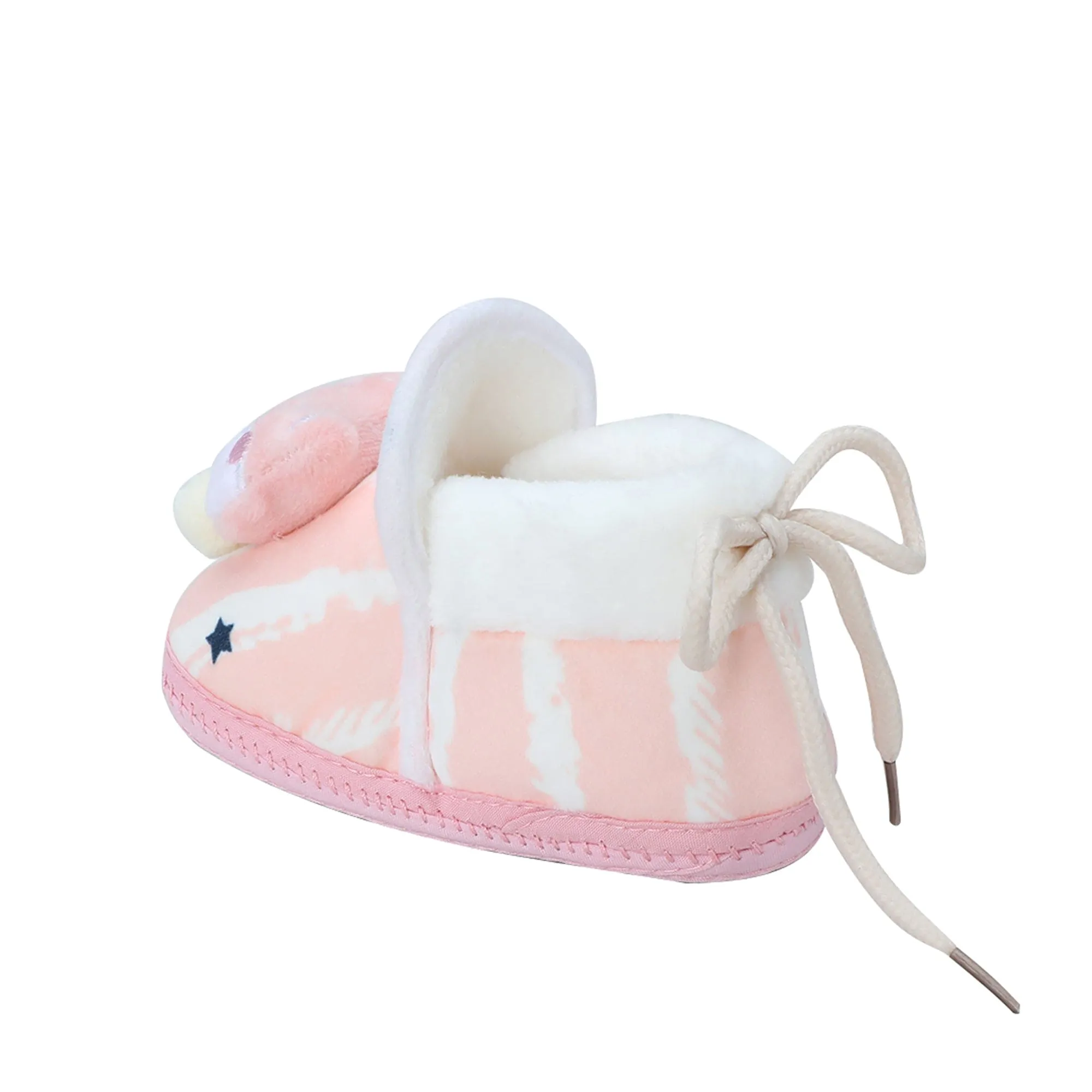 Baby Moo 3D Teddy Broad Stripes Soft Slip-On Anti-Skid Plush Warm Booties - Peach