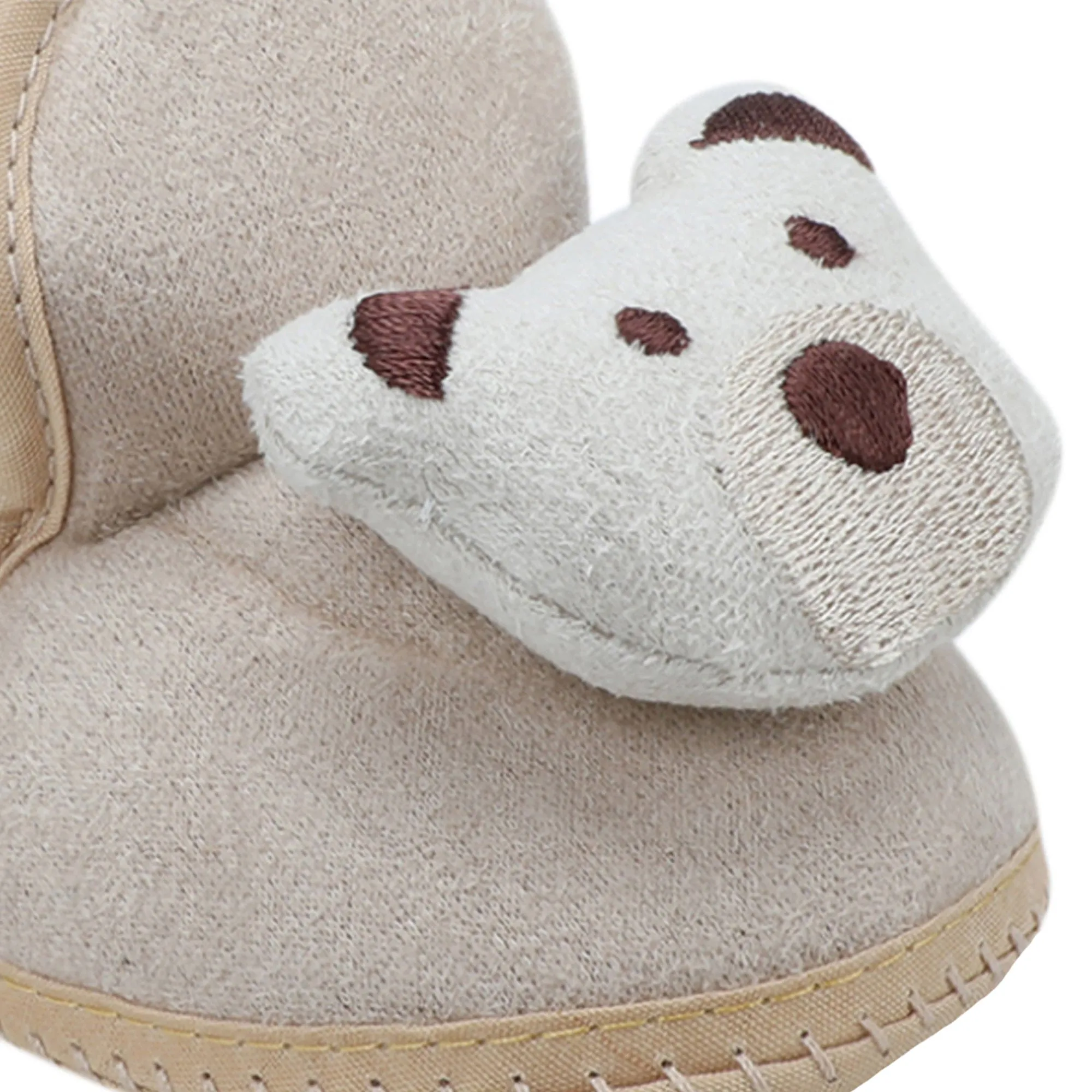 Baby Moo 3D Teddy Soft Slip-On Anti-Skid Plush Warm Booties - Beige