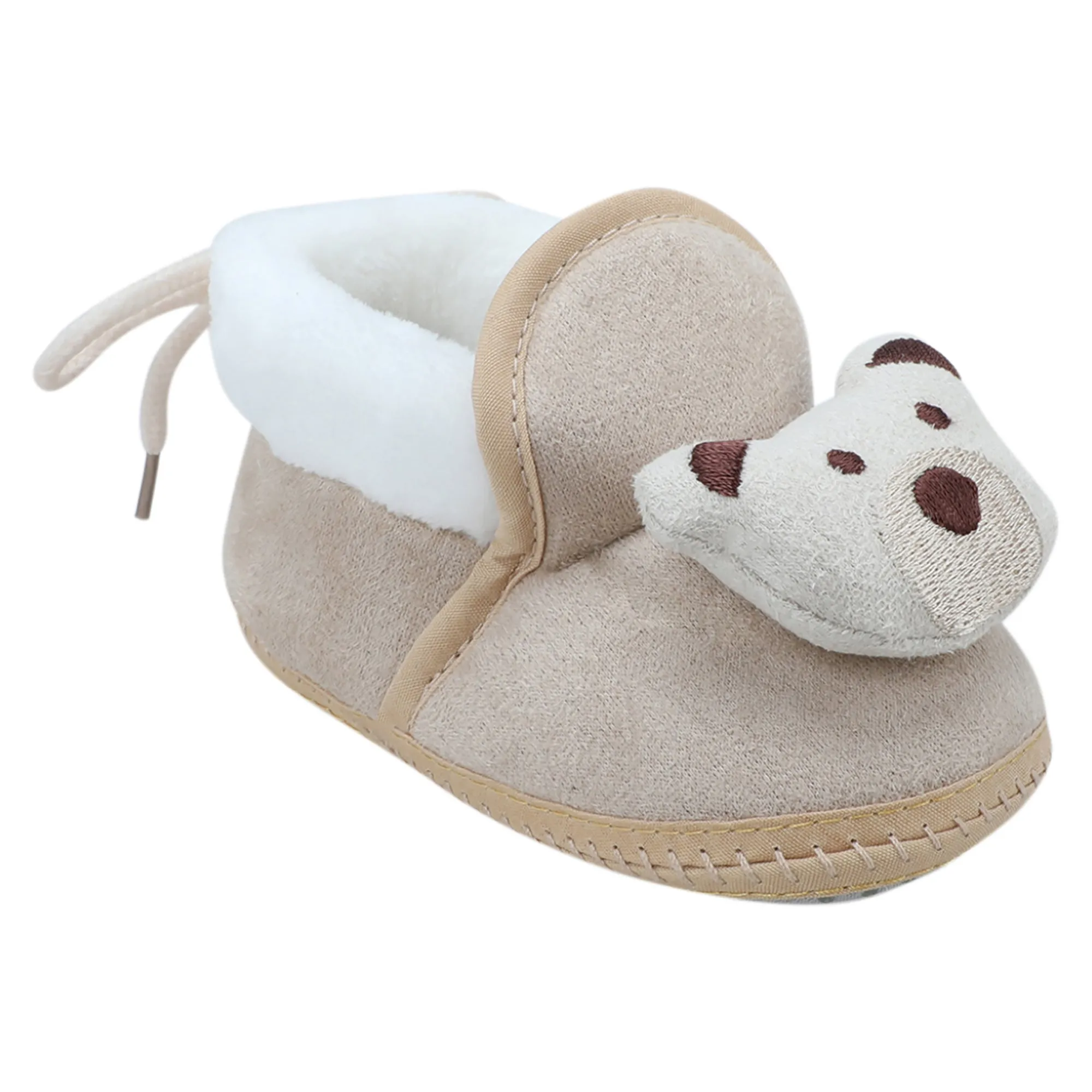 Baby Moo 3D Teddy Soft Slip-On Anti-Skid Plush Warm Booties - Beige