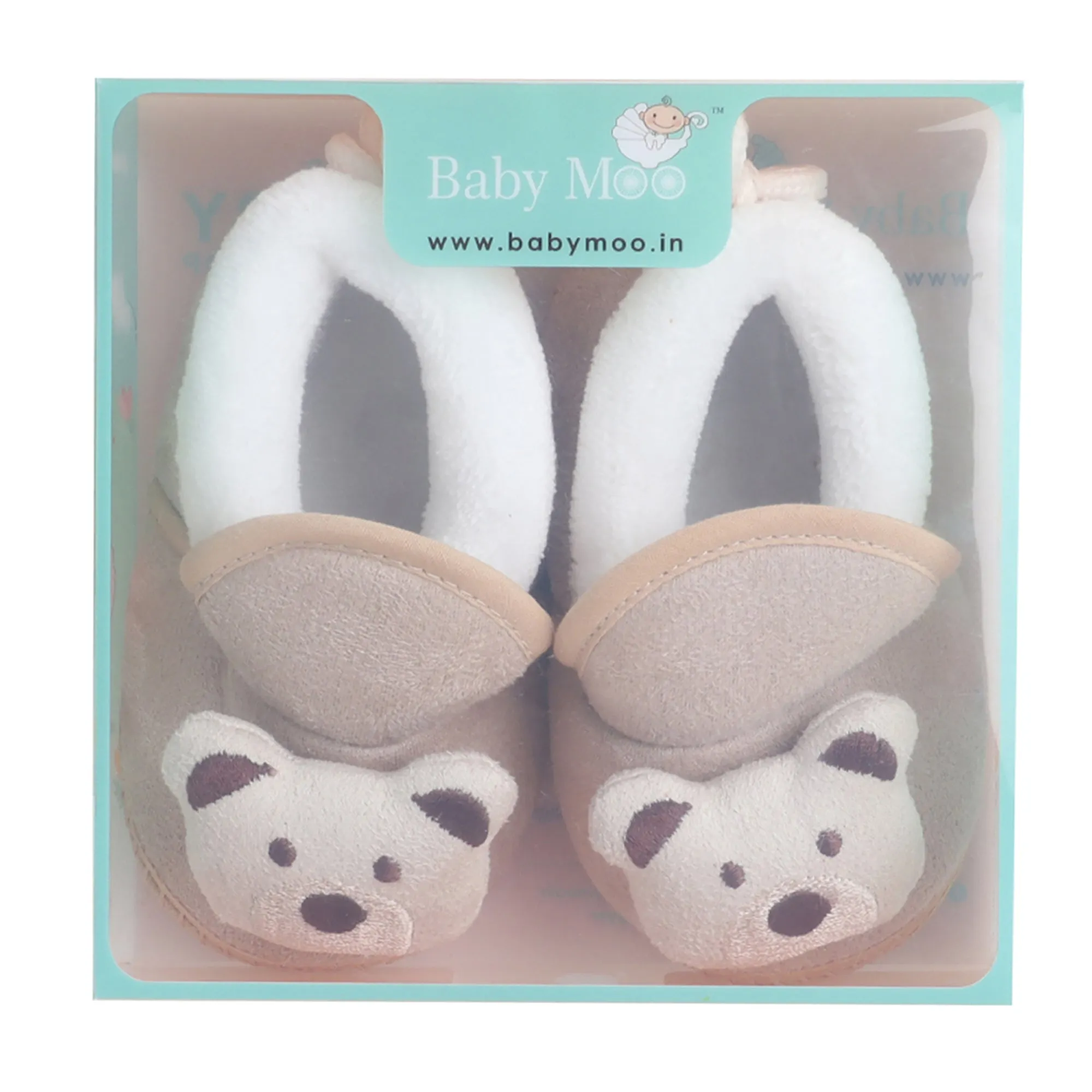 Baby Moo 3D Teddy Soft Slip-On Anti-Skid Plush Warm Booties - Beige