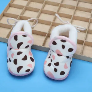 Baby Moo Abstract Spots Soft Slip-On Anti-Skid Plush Warm Booties - Pink