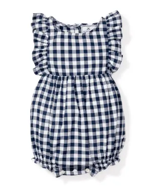 Baby's Twill Ruffled Romper | Navy Gingham