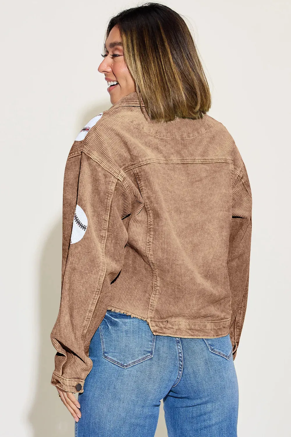 Ball Sequin Dropped Shoulder Raw Hem Jacket