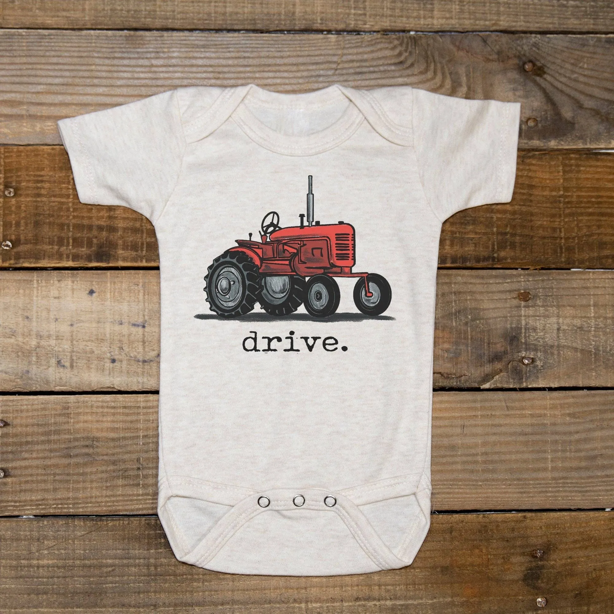 Barefoot Baby - "Drive" Red Tractor Beige Baby Body suit