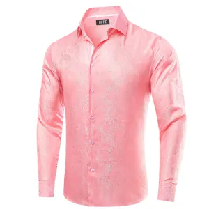 Blush Pink Men Long Sleeve Paisley Shirt