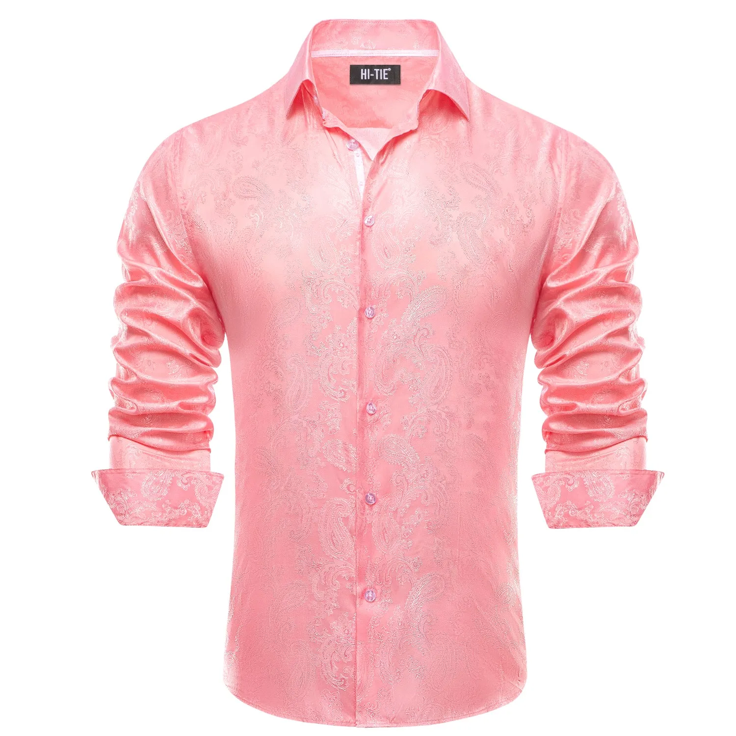 Blush Pink Men Long Sleeve Paisley Shirt