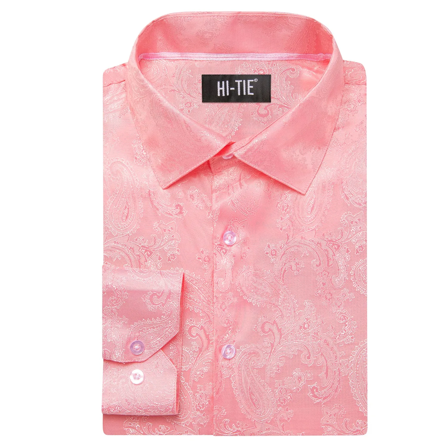 Blush Pink Men Long Sleeve Paisley Shirt