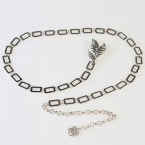 Chic Hollow Rectangle Leaf Shape Hasp Alloy Waist Chain For Women - Silver