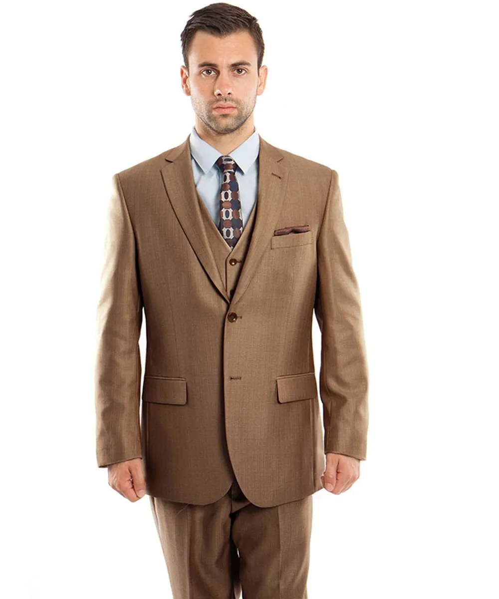 Classic Solid Textured Toast Brown Suit with Vest