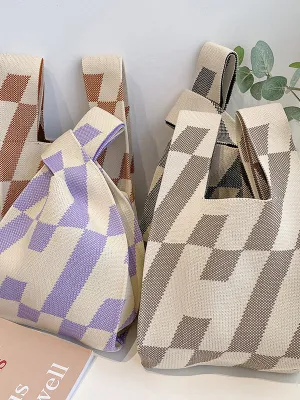 Contrast Color Letter Print Woven Bags Handbag