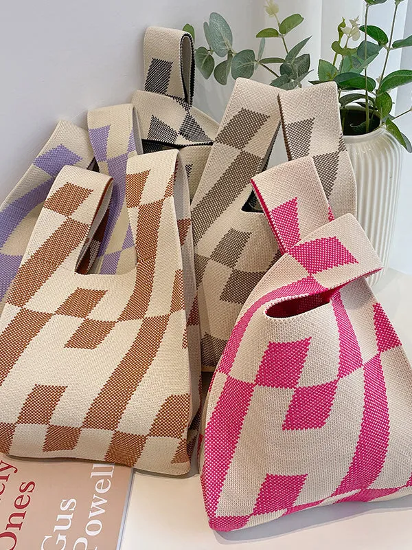 Contrast Color Letter Print Woven Bags Handbag