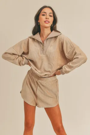 Corduroy Half Zip Top and Shorts Set