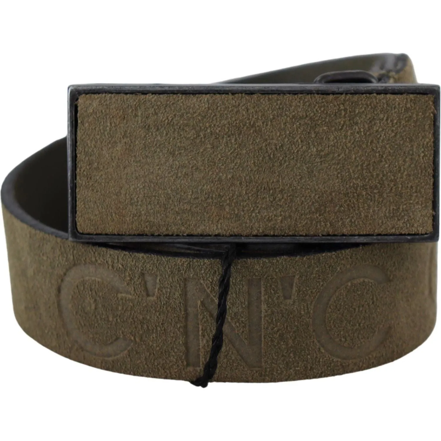 Costume National Chic Army Green Velvet Buckle Leather Belt