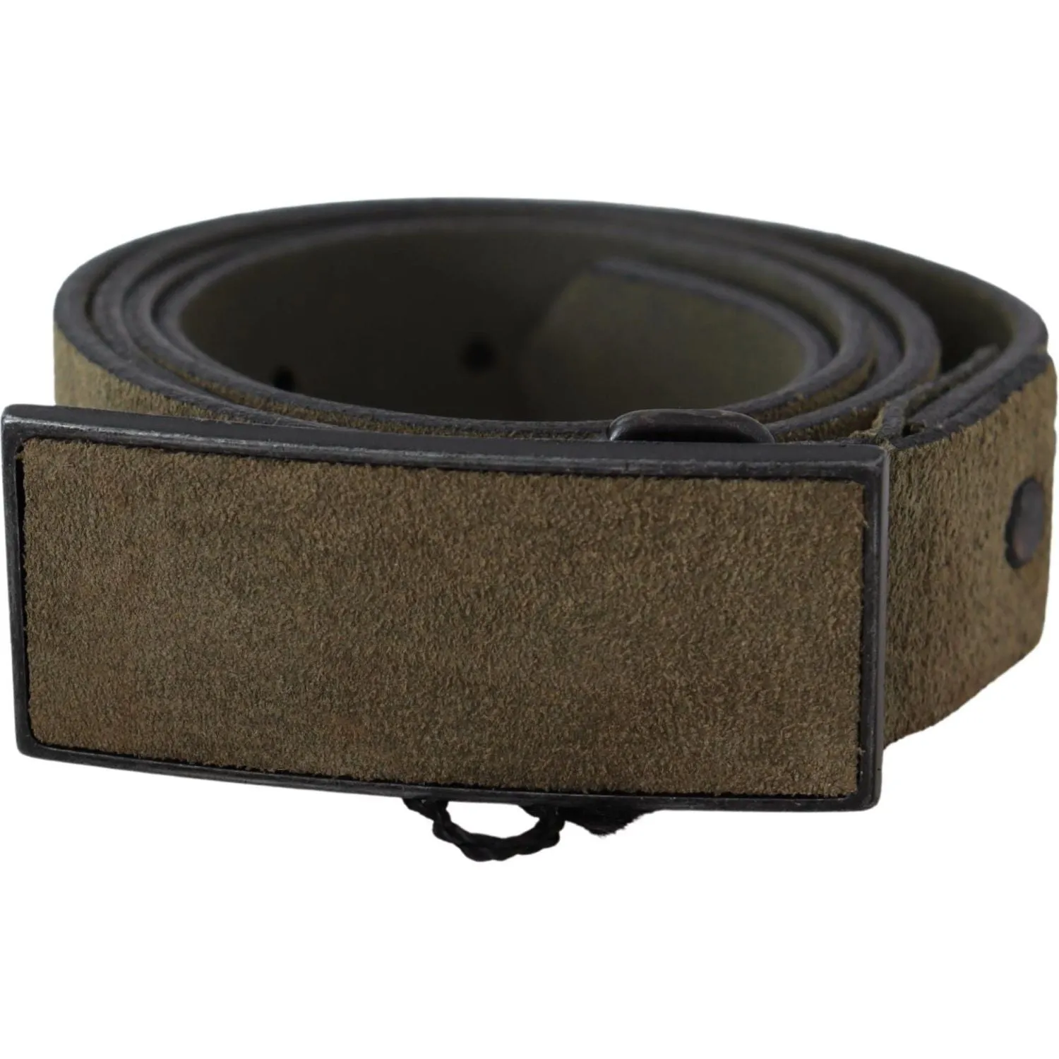 Costume National Chic Army Green Velvet Buckle Leather Belt