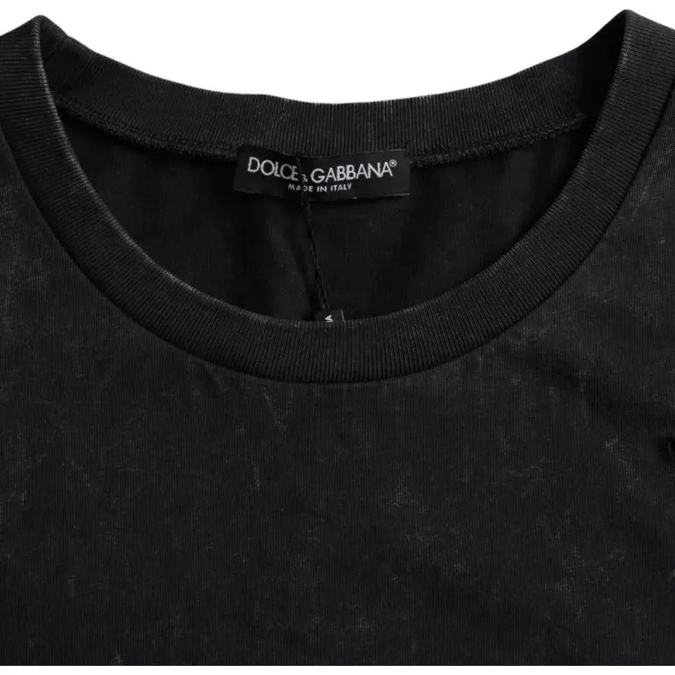 Dolce & Gabbana Black Graphic Print Cotton Crew Neck T-shirt