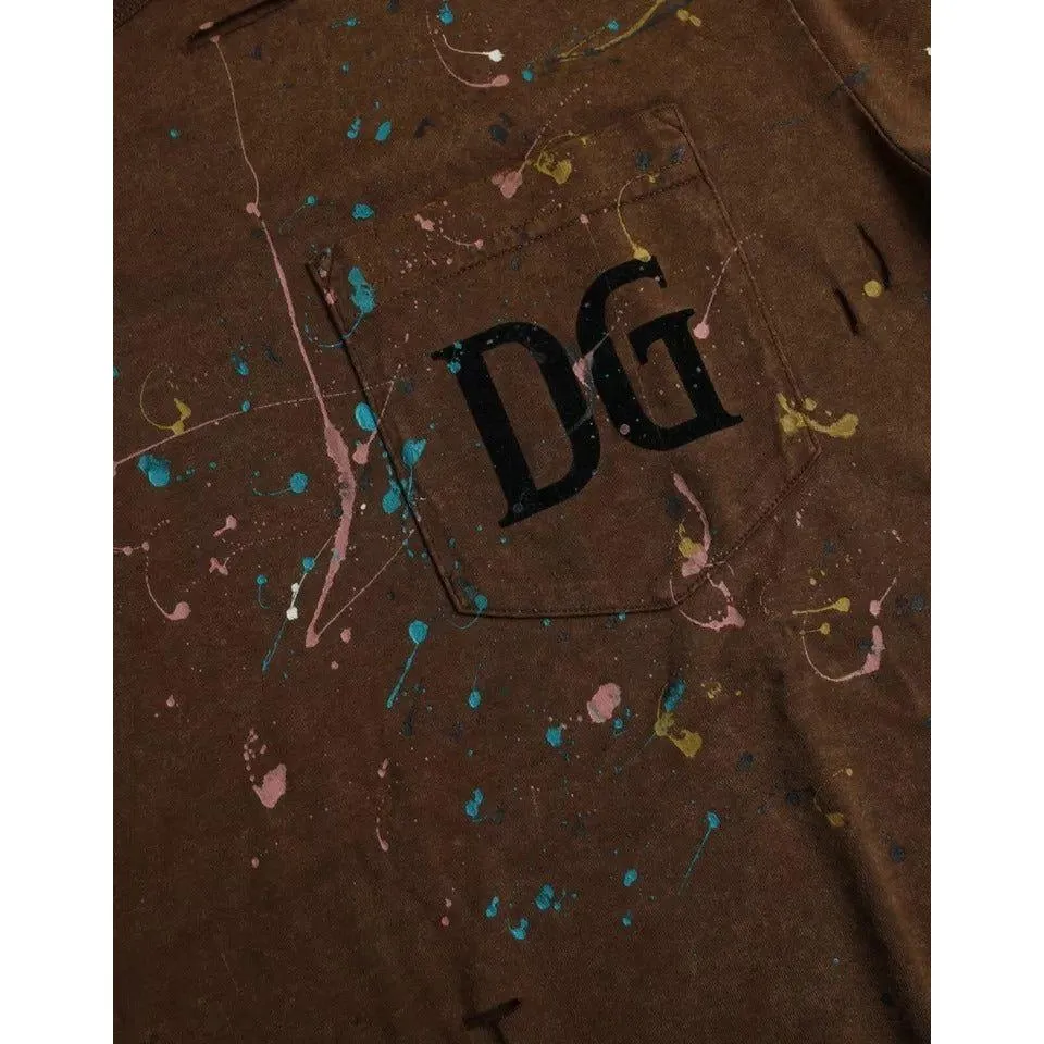 Dolce & Gabbana Brown Color Splash Cotton Crew Neck T-shirt