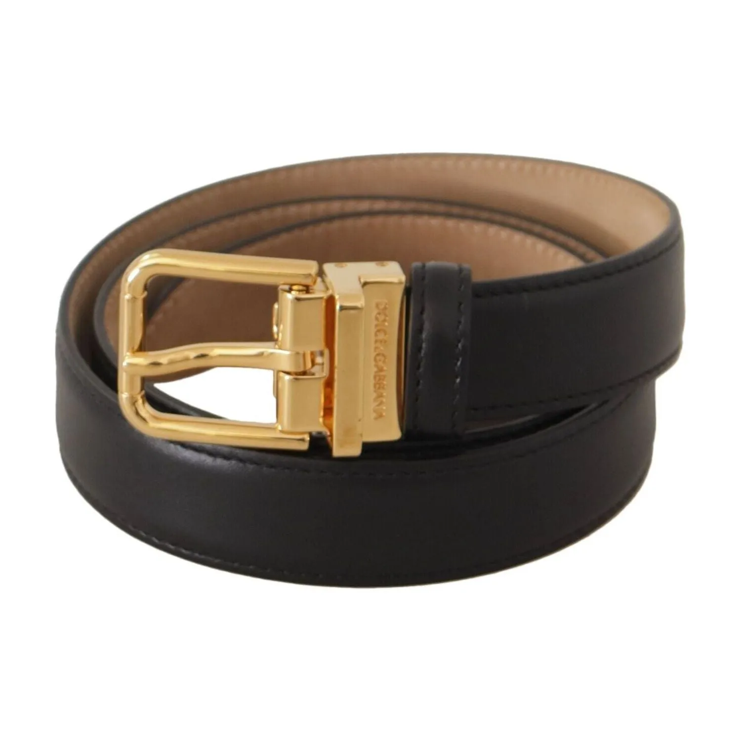 Dolce & Gabbana Elegant Black Leather Belt with Engraved Metal Buckle