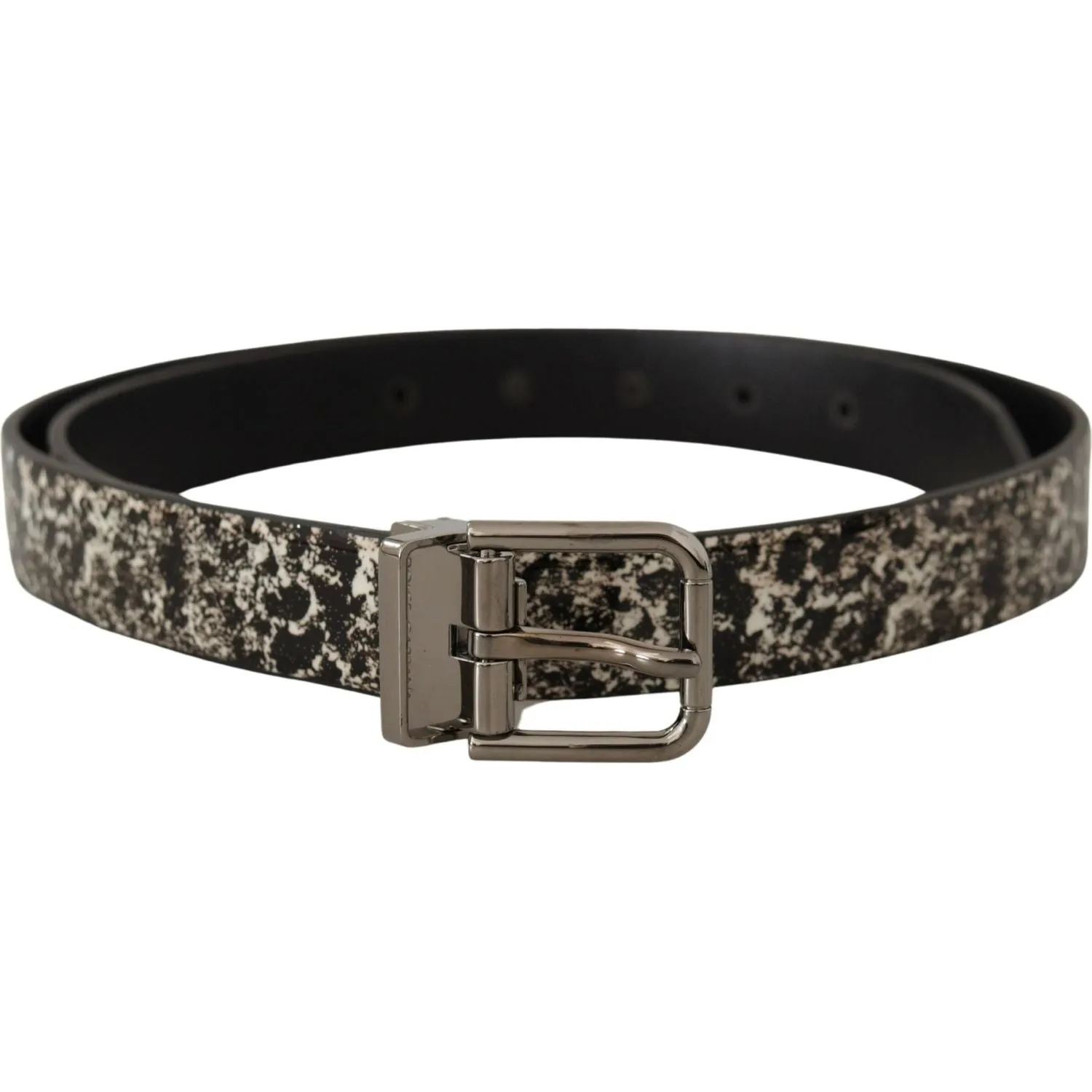 Dolce & Gabbana Elegant Black Marble Print Leather Belt