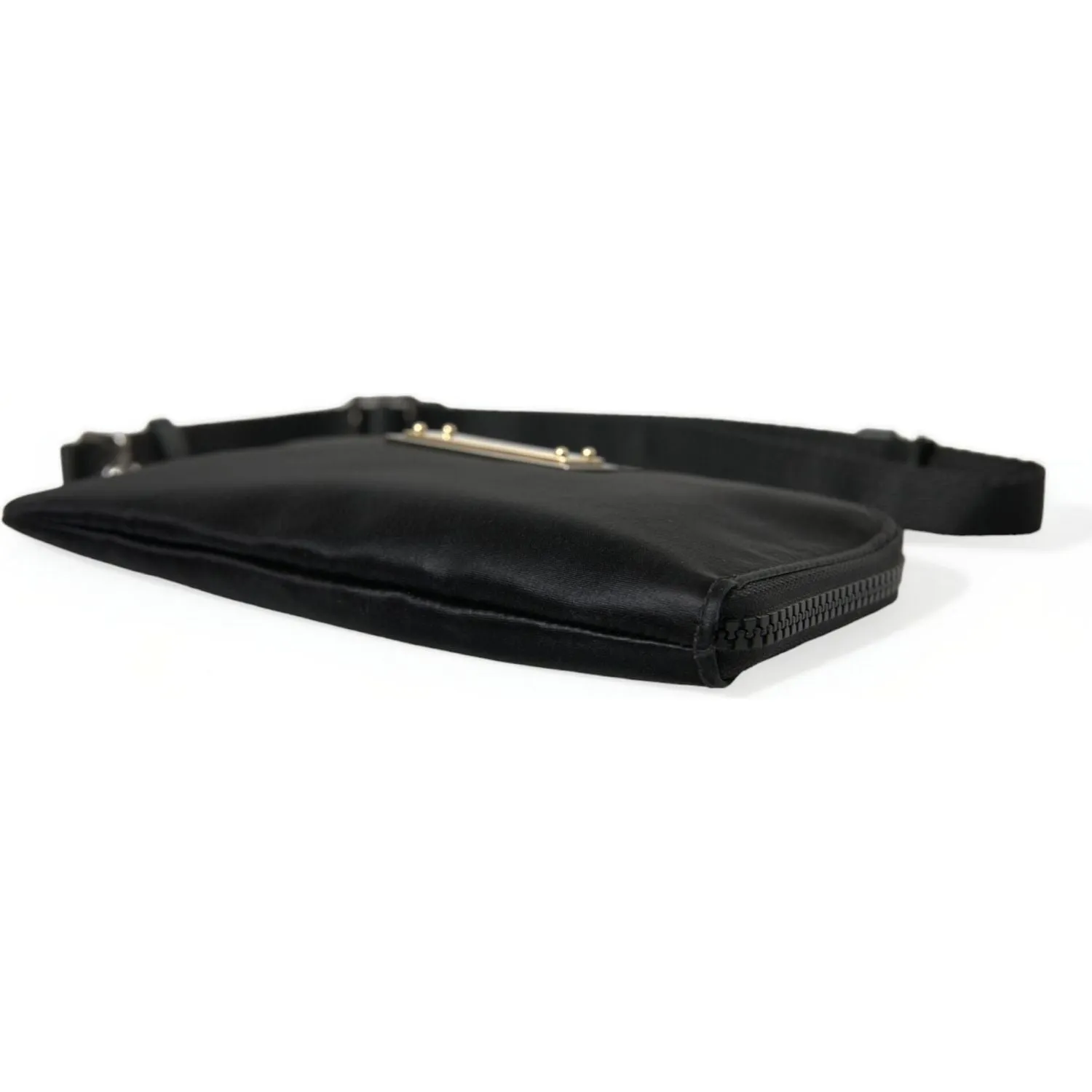 Dolce & Gabbana Elegant Black Nylon Leather Pouch with Silver Details