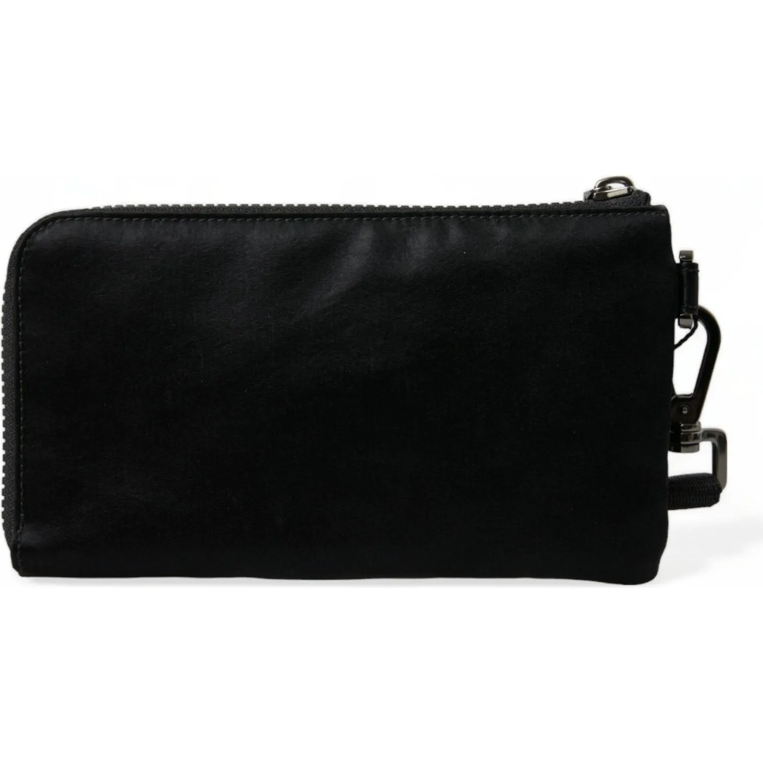 Dolce & Gabbana Elegant Black Nylon Leather Pouch with Silver Details