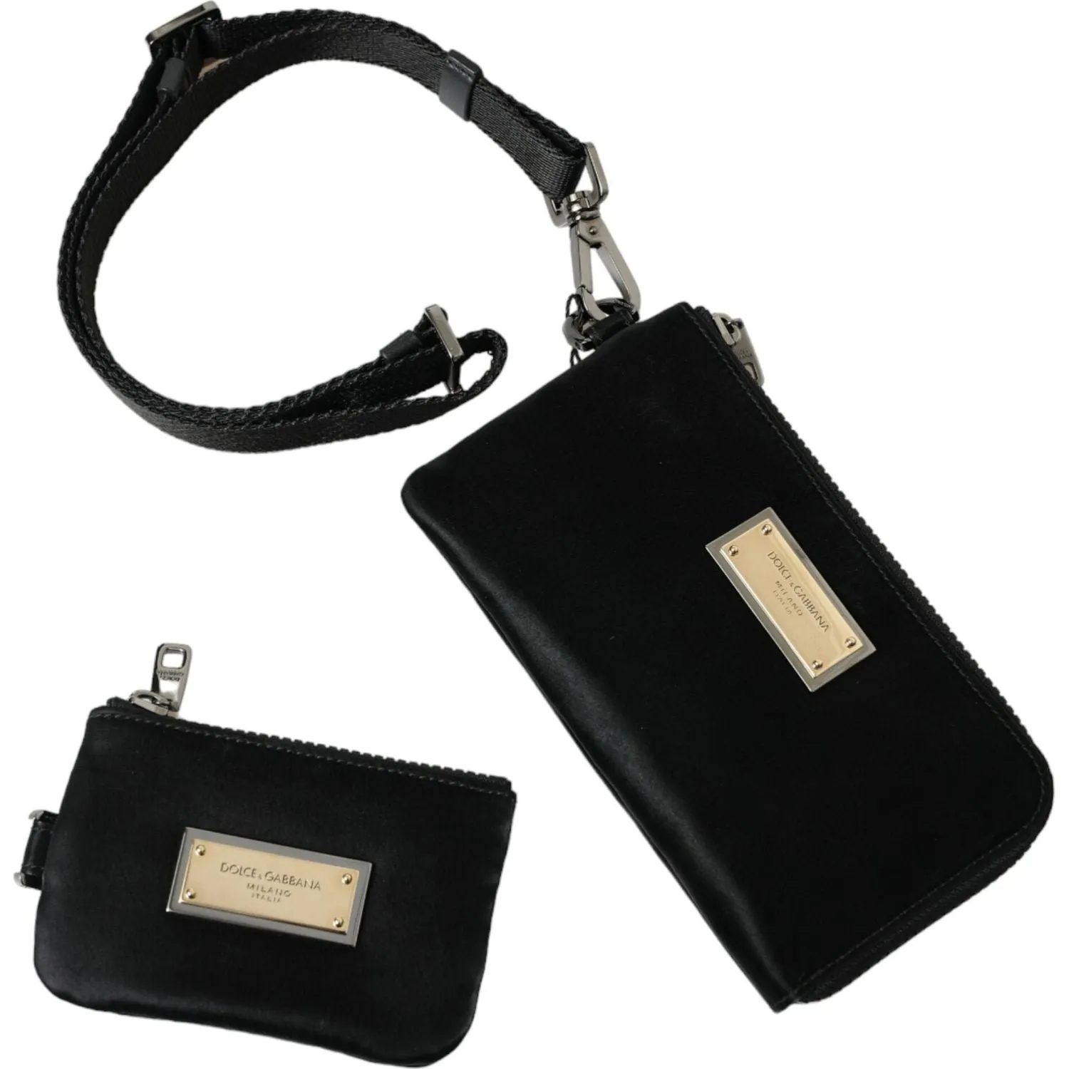 Dolce & Gabbana Elegant Black Nylon Leather Pouch with Silver Details