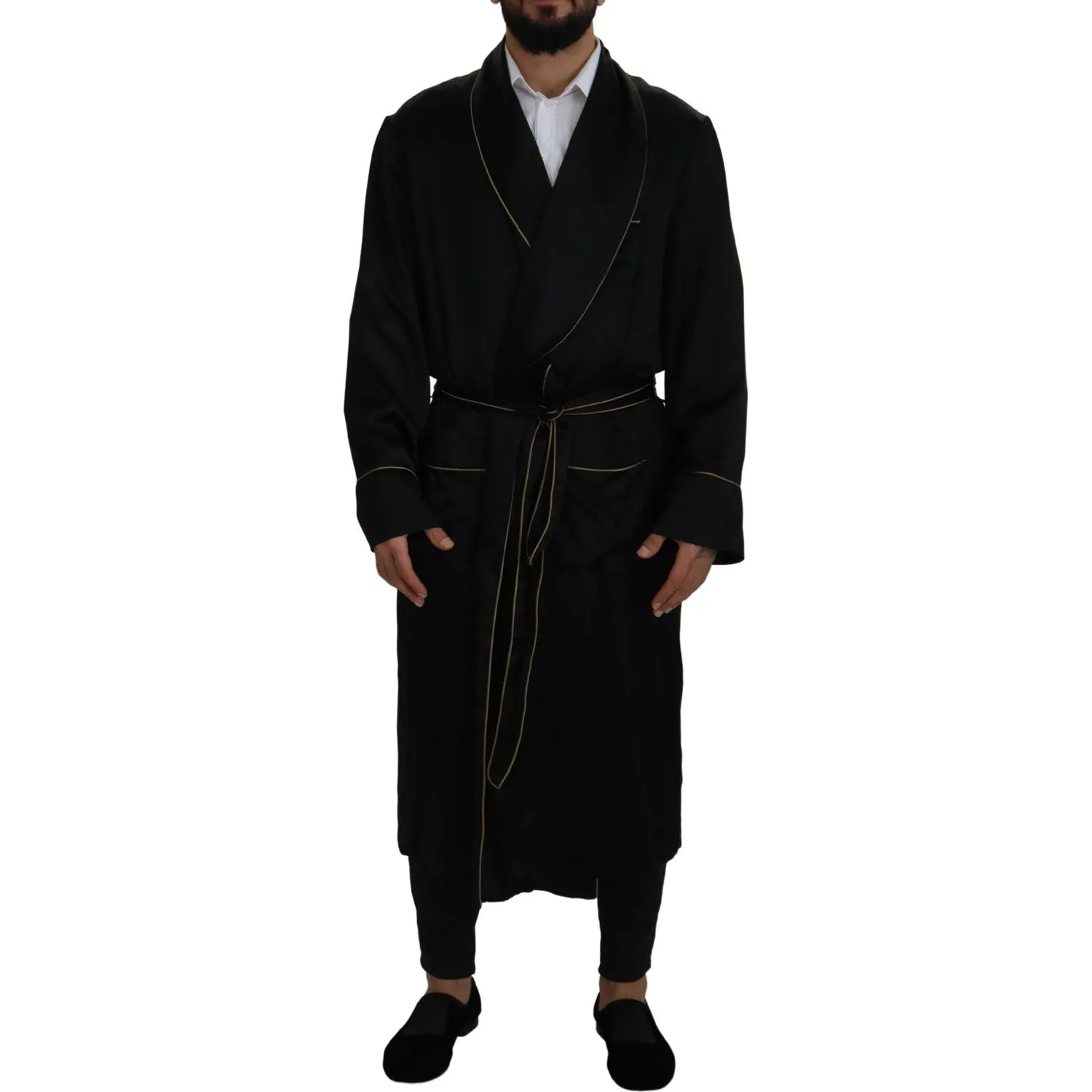 Dolce & Gabbana Elegant Black Silk Long Robe Coat