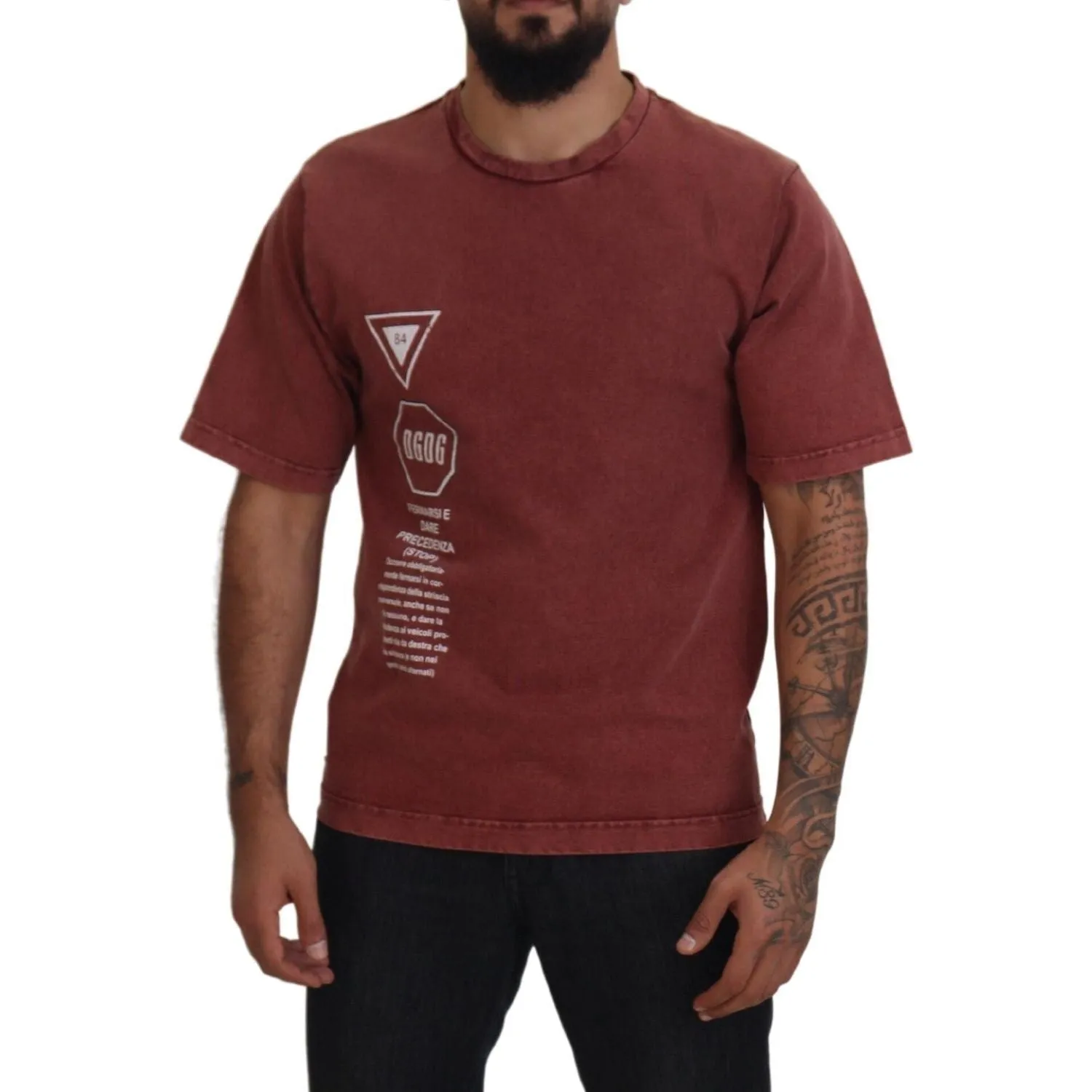 Dolce & Gabbana Elegant Maroon Printed Cotton Tee