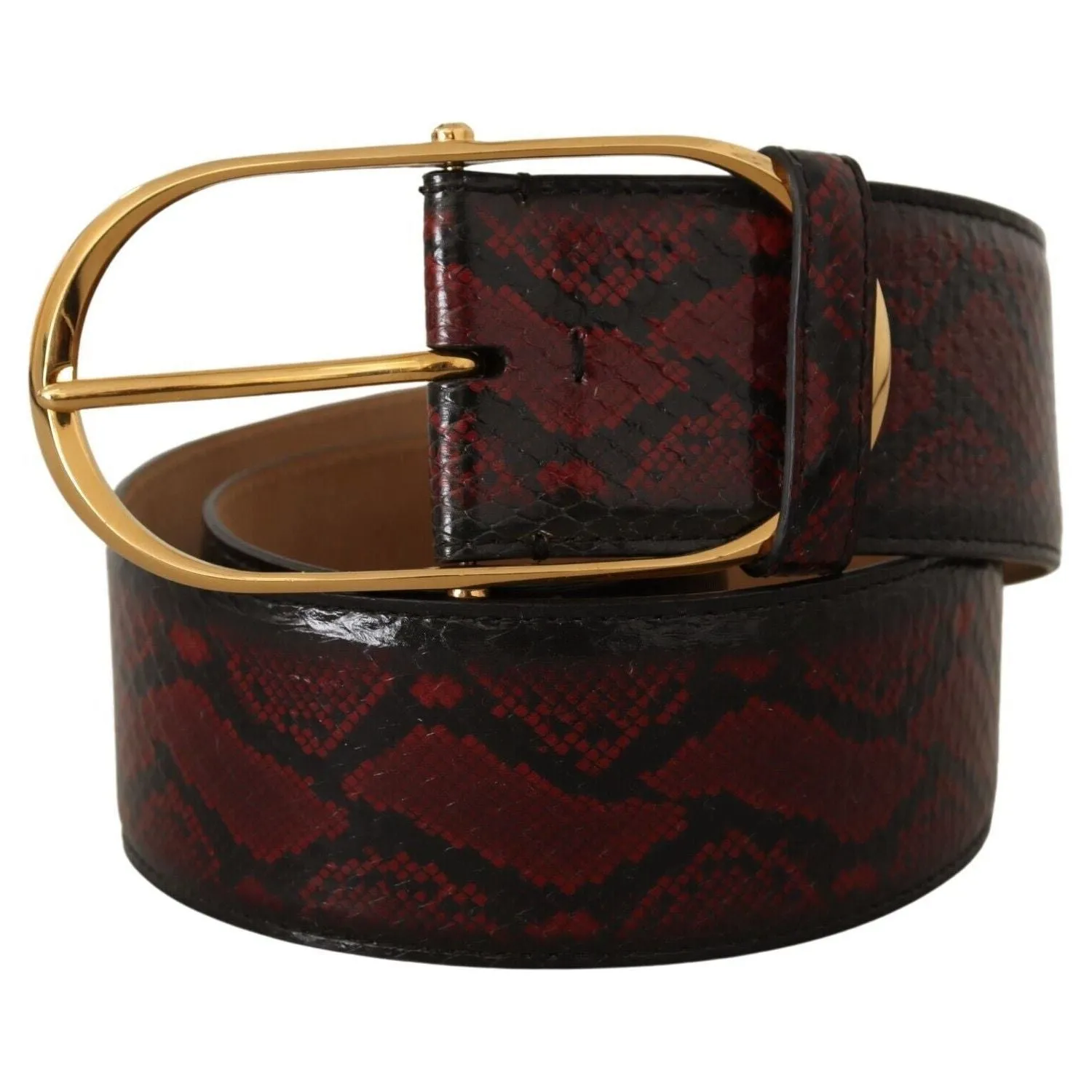 Dolce & Gabbana Elegant Red Python Leather Belt with Gold Buckle