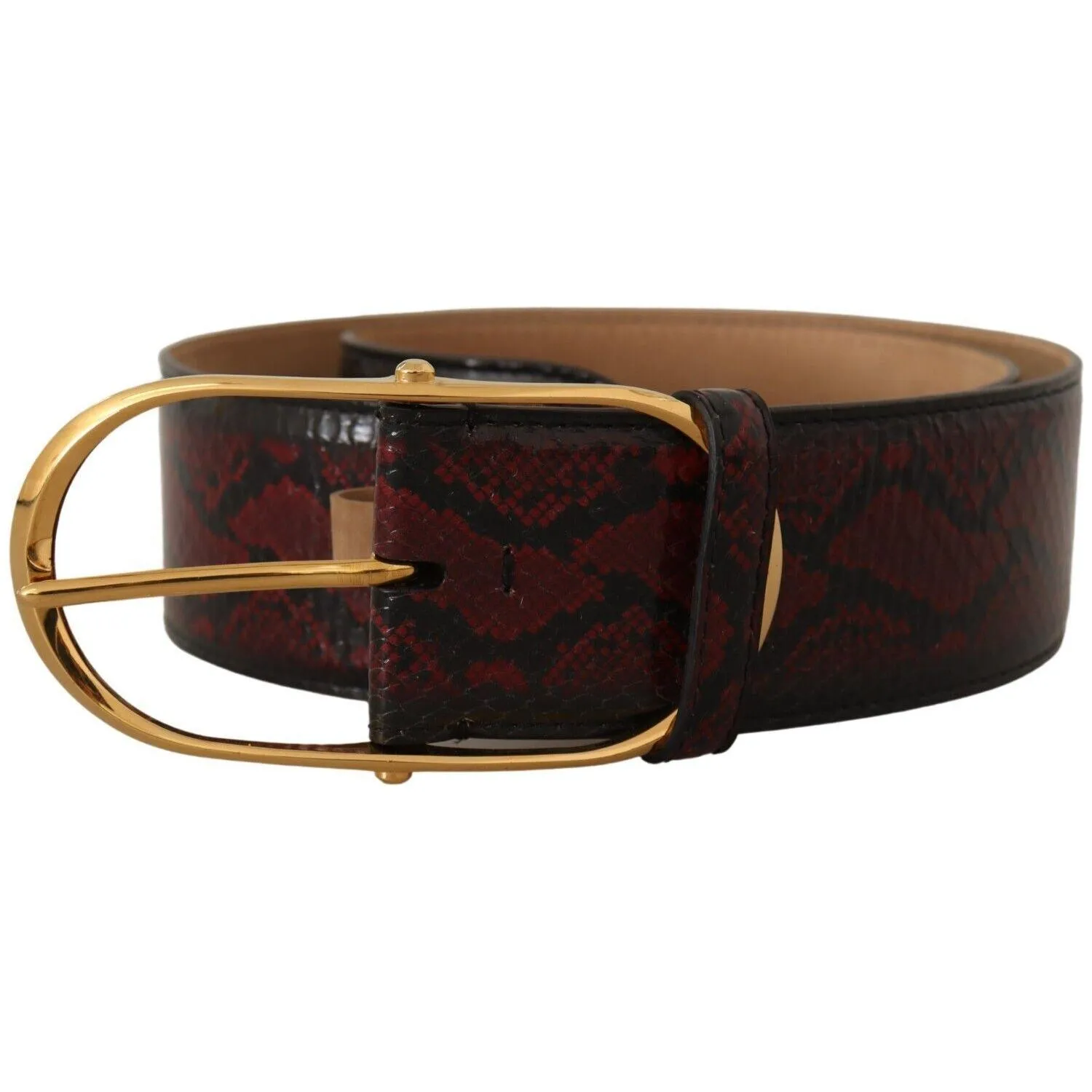 Dolce & Gabbana Elegant Red Python Leather Belt with Gold Buckle