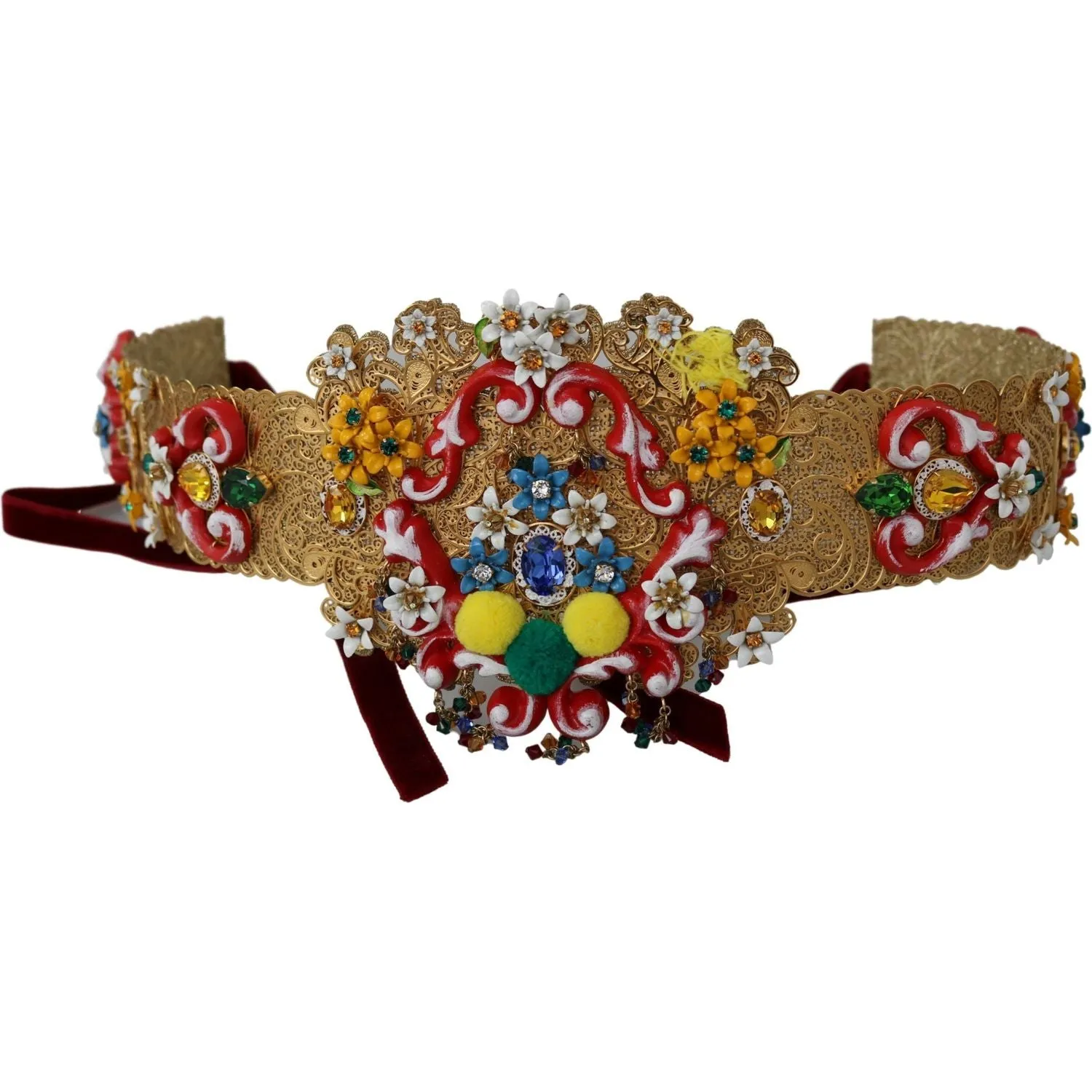 Dolce & Gabbana Golden Floral Crystal Embellished Waist Belt