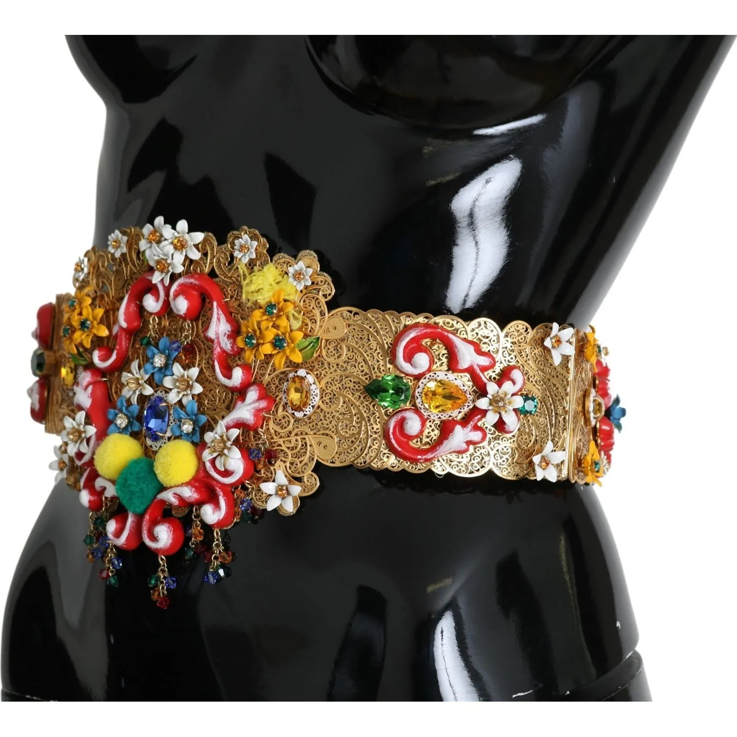 Dolce & Gabbana Golden Floral Crystal Embellished Waist Belt