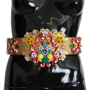 Dolce & Gabbana Golden Floral Crystal Embellished Waist Belt