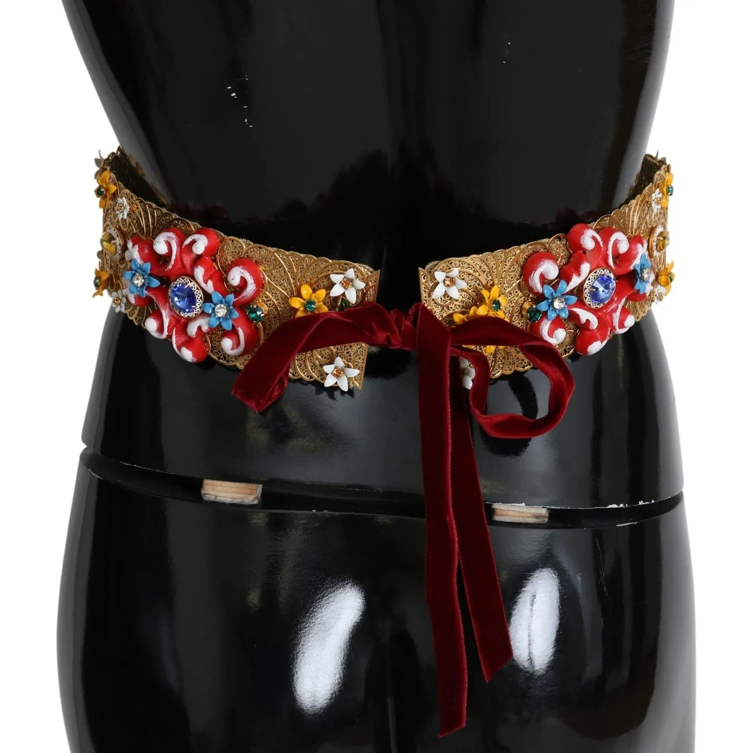 Dolce & Gabbana Golden Floral Crystal Embellished Waist Belt