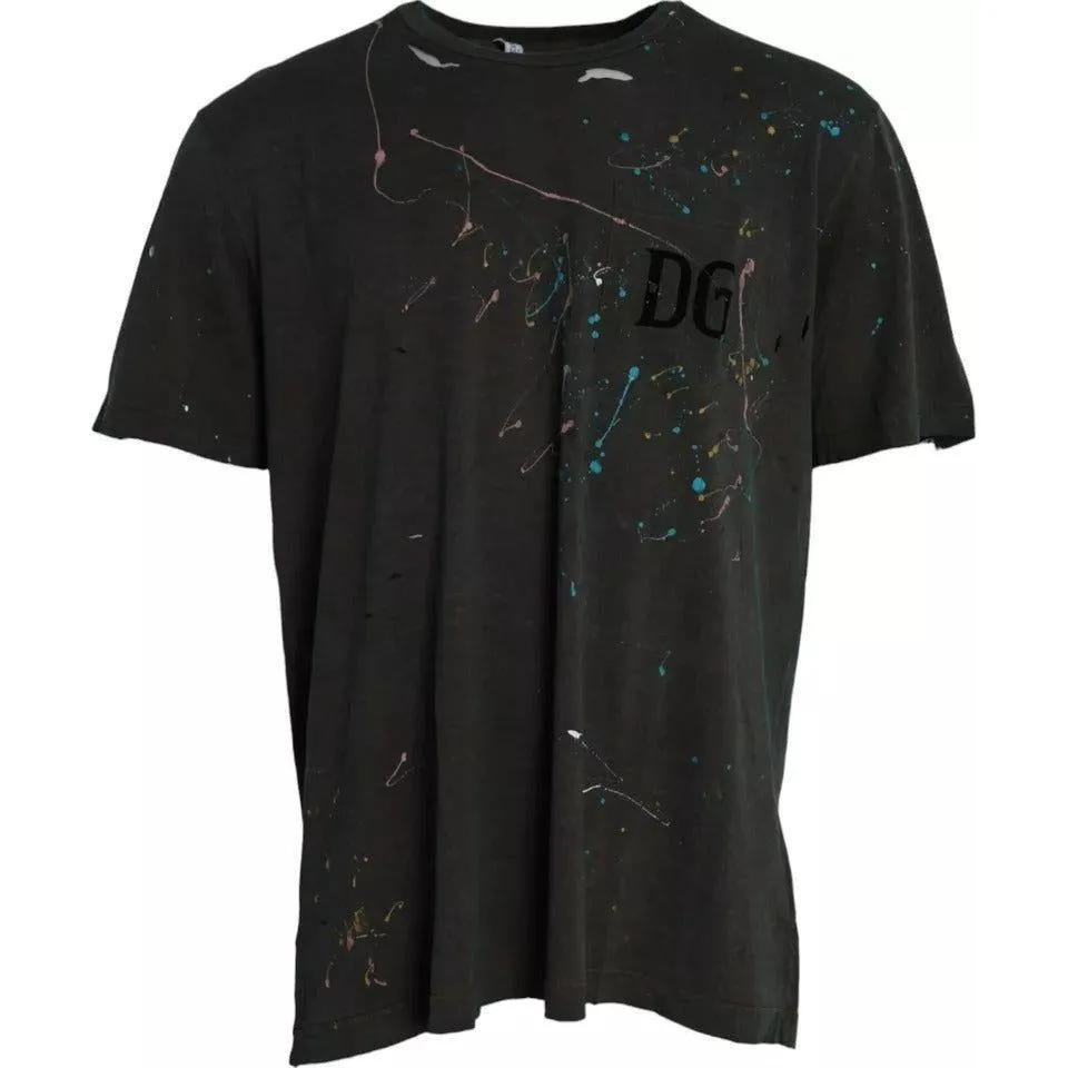 Dolce & Gabbana Gray Color Splash Cotton Crew Neck T-shirt