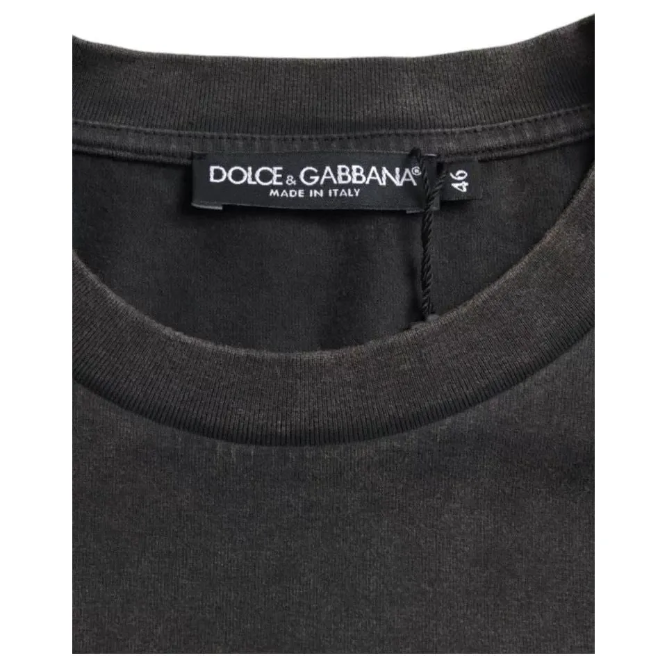 Dolce & Gabbana Gray Logo Embellished Cotton Short Sleeves T-shirt