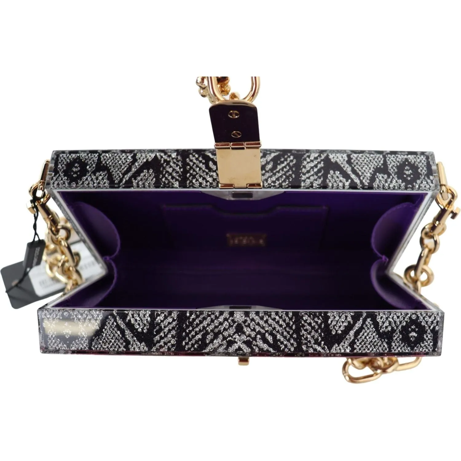 Dolce & Gabbana Gray Resin Dolce Box Clutch with Gold Details