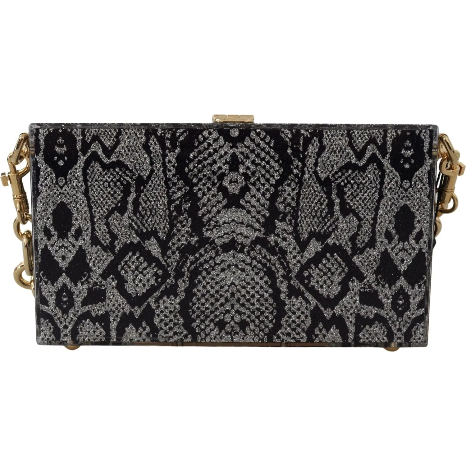 Dolce & Gabbana Gray Resin Dolce Box Clutch with Gold Details