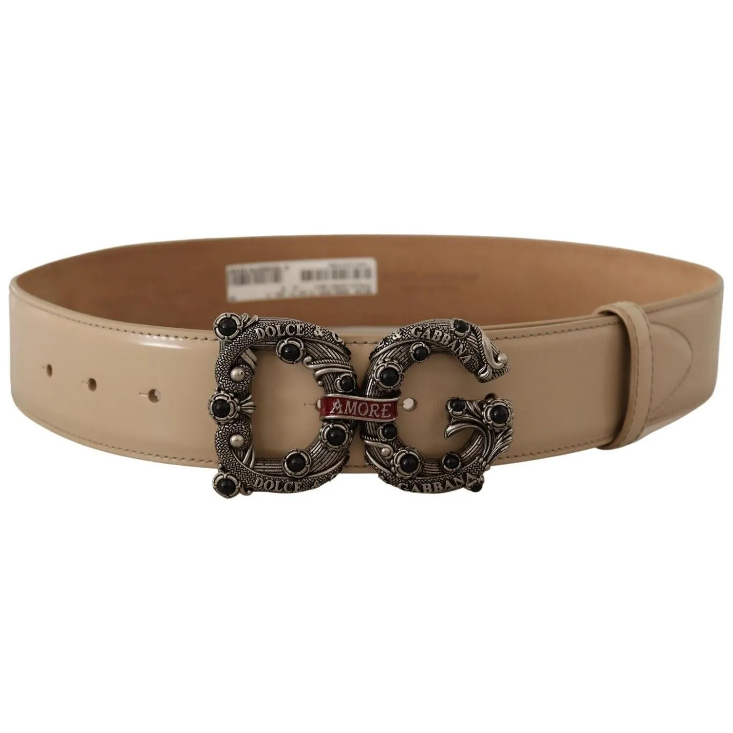 Dolce & Gabbana Vintage-Brass Logo Pearl Embellished Belt