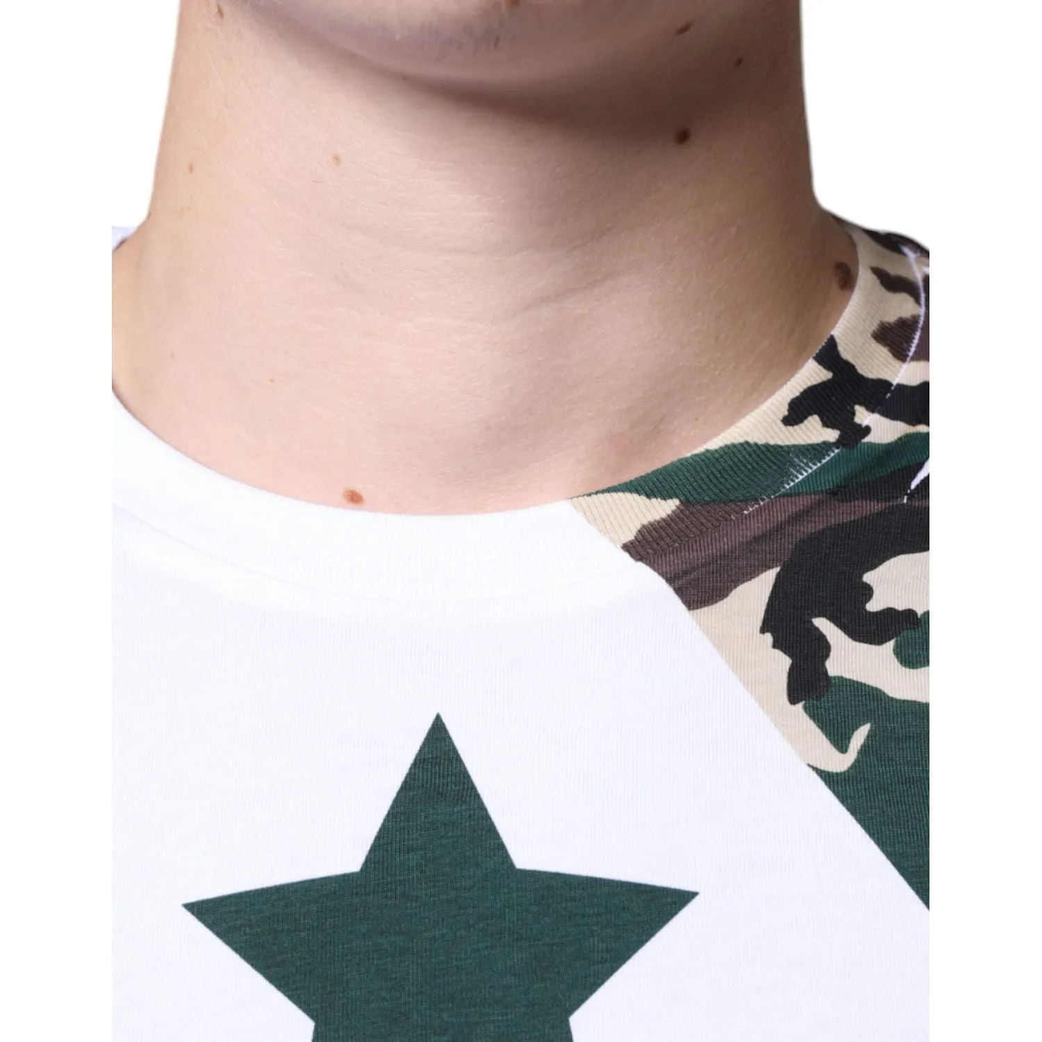 Dolce & Gabbana White Camouflage Stars Crew Neck T-shirt