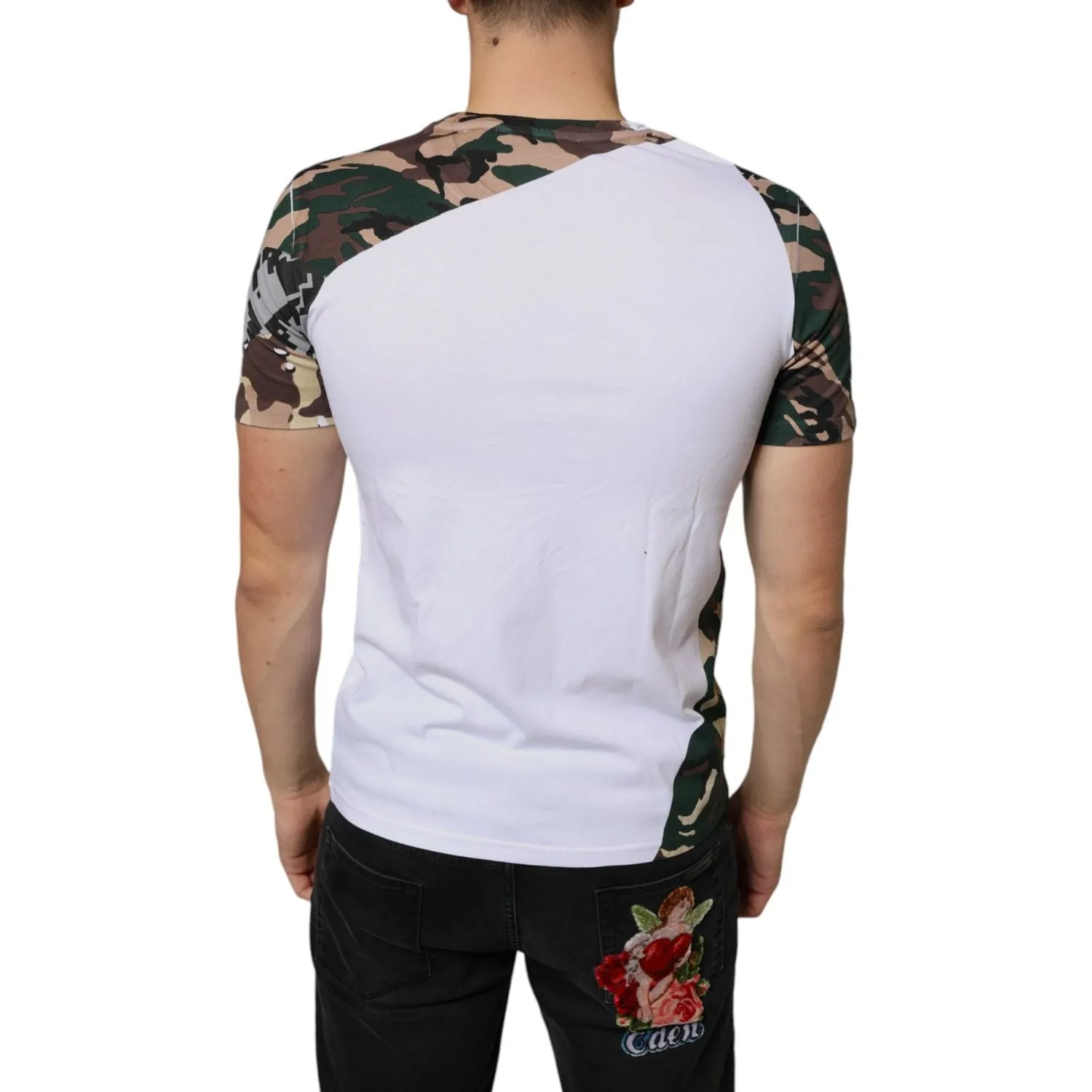 Dolce & Gabbana White Camouflage Stars Crew Neck T-shirt