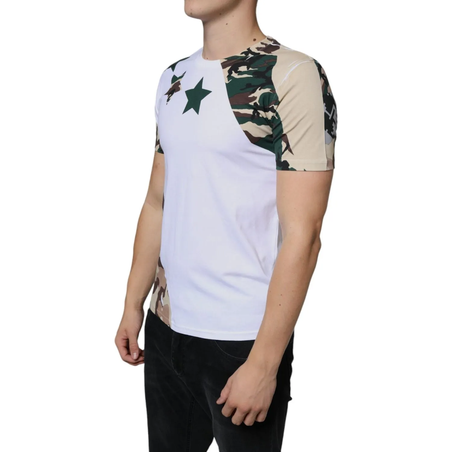 Dolce & Gabbana White Camouflage Stars Crew Neck T-shirt