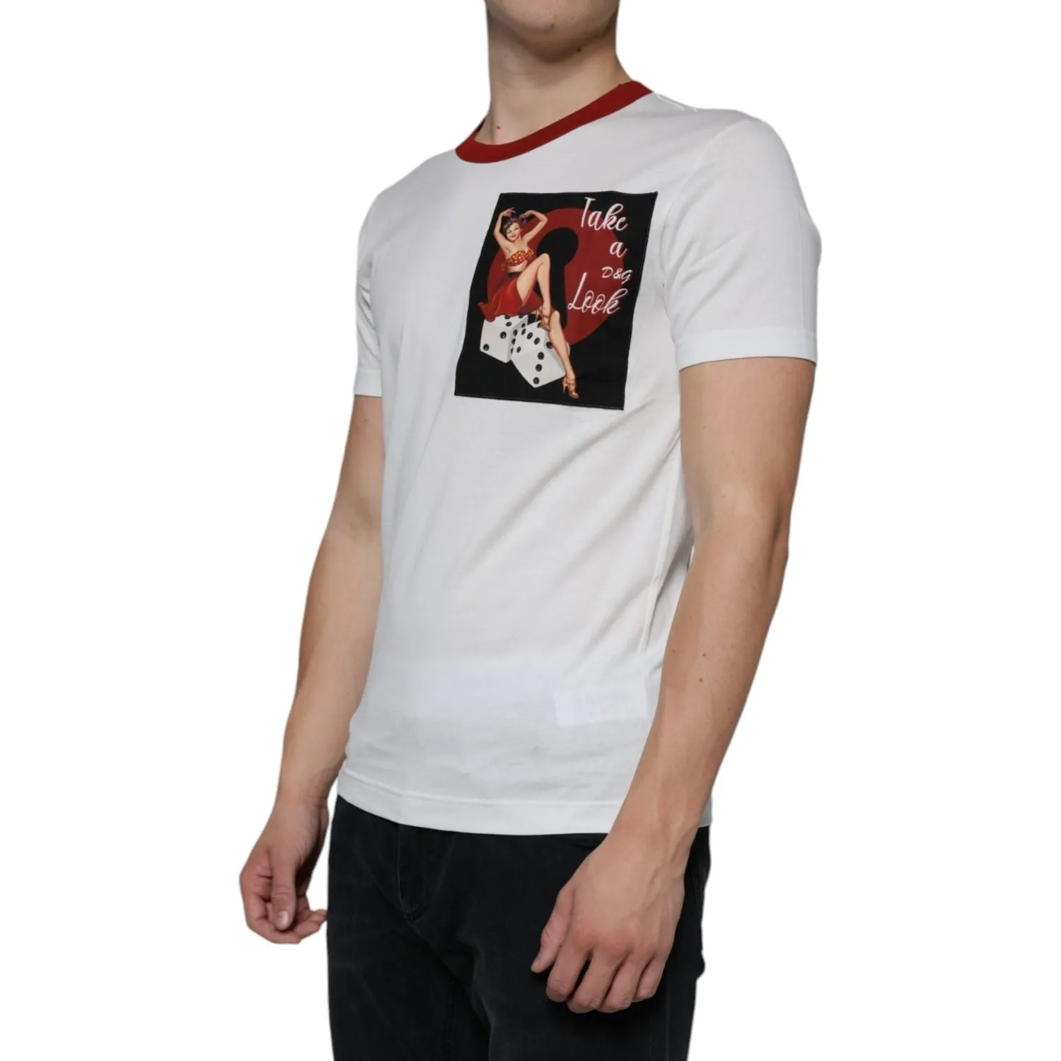 Dolce & Gabbana White Graphic Print Cotton Crew Neck T-shirt