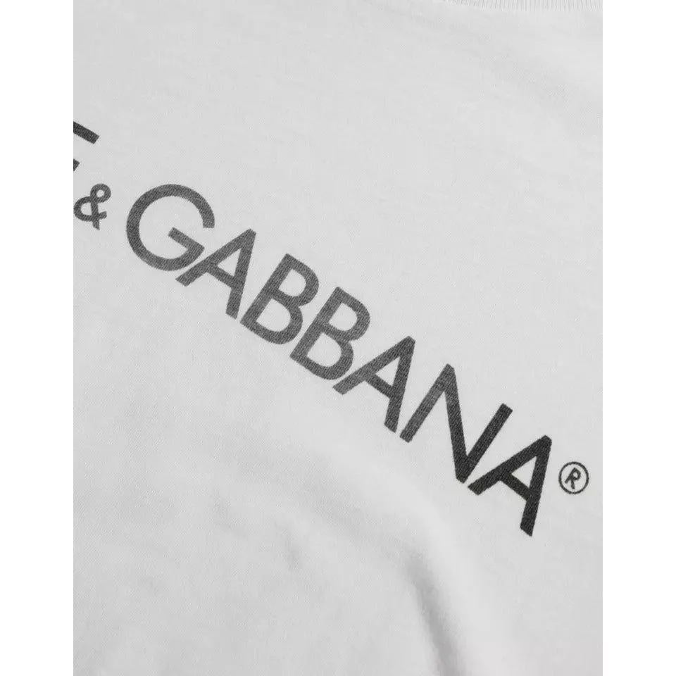 Dolce & Gabbana White Logo Print Cotton Crew Neck Men Top T-shirt