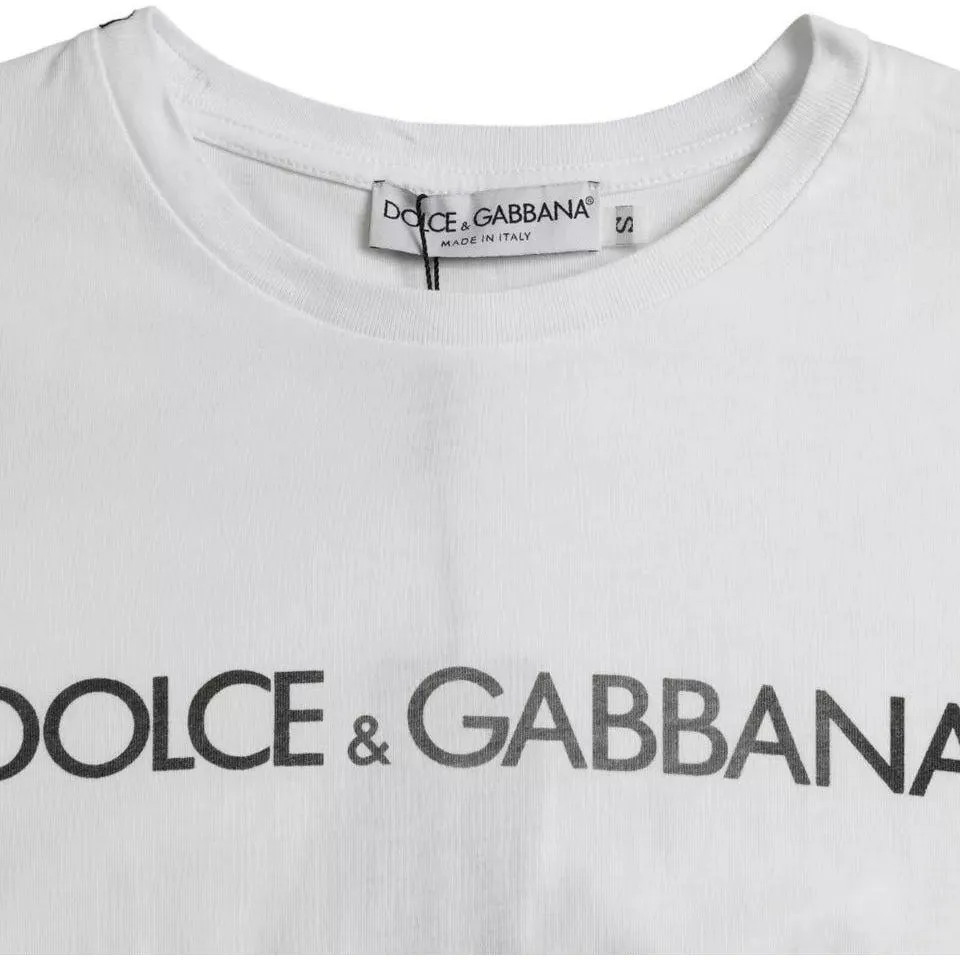 Dolce & Gabbana White Logo Print Cotton Crew Neck Men Top T-shirt